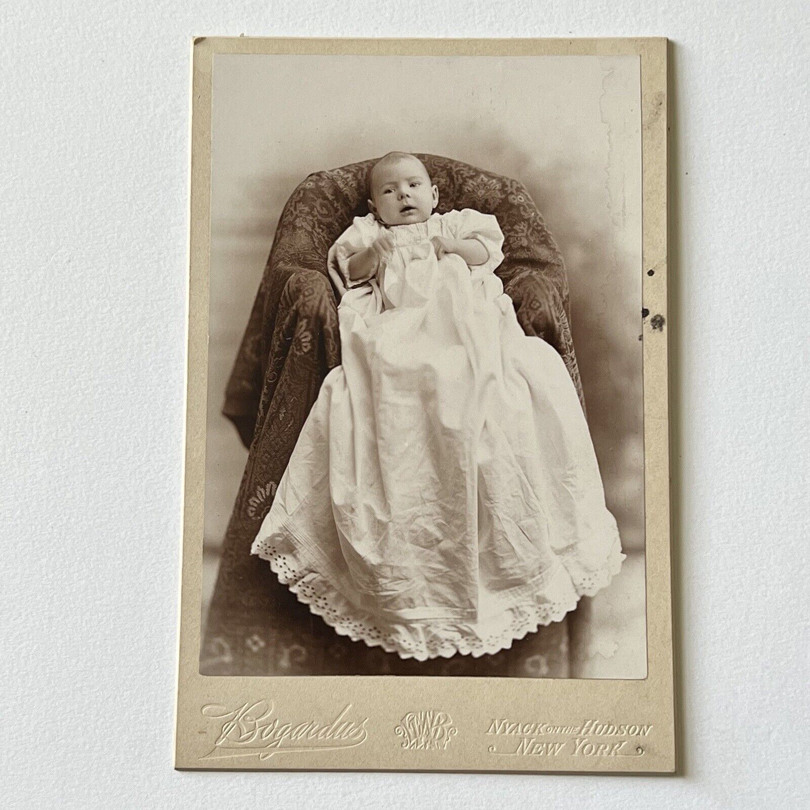 Antique Cabinet Card Photograph Adorable Baby Hidden Mother New York