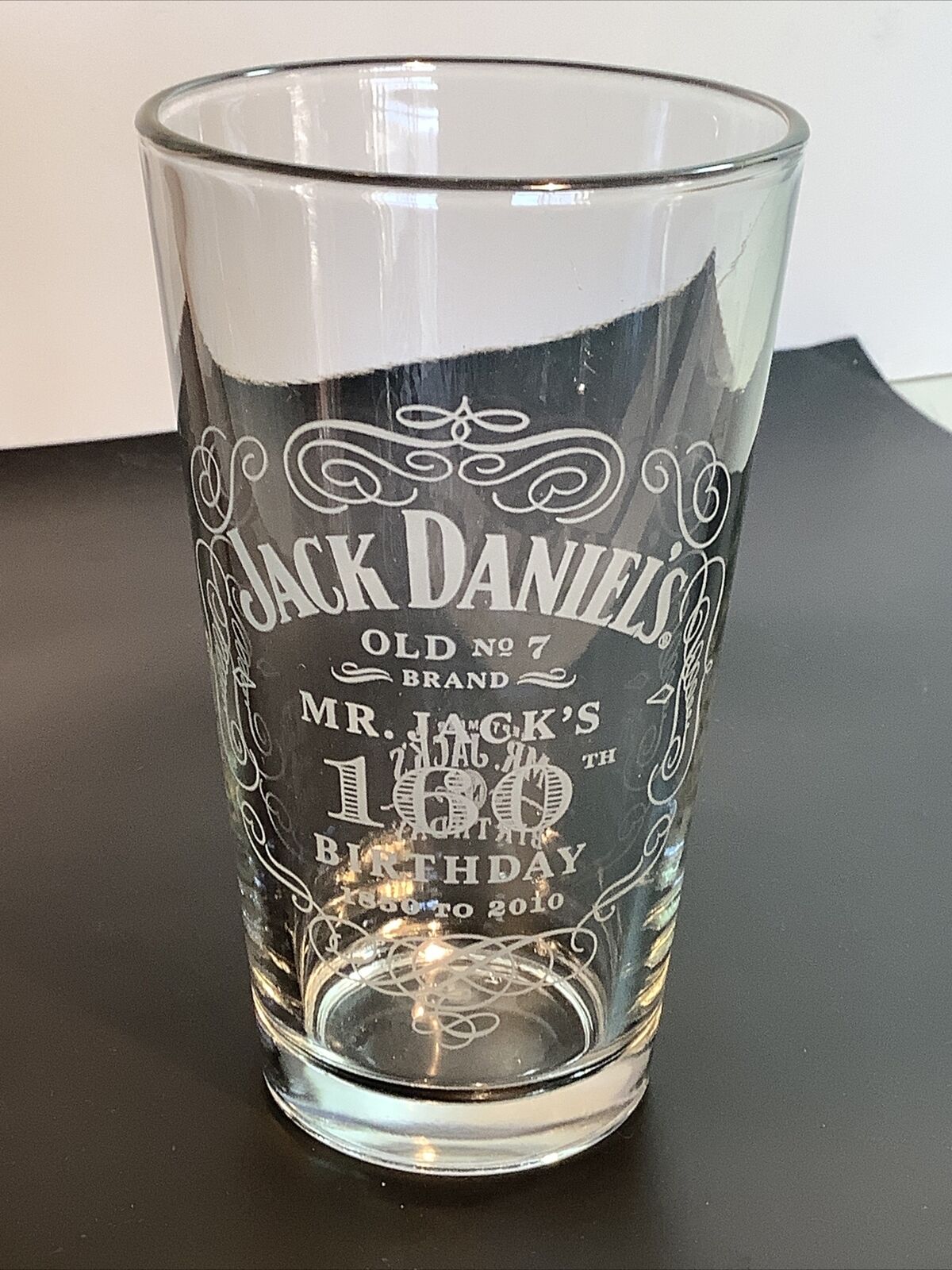 Jack Daniels Old No 7 Mr Jacks 160th Birthday 16 oz Embossed Beer Glass 