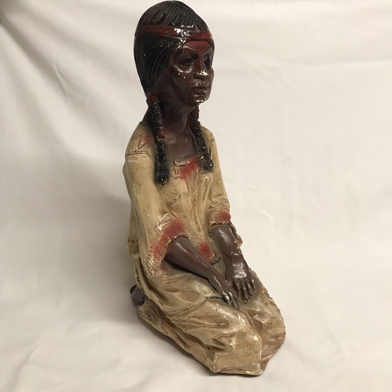 VTG Continental Chalkware Native American Indian Statue Girl Squaw 14\