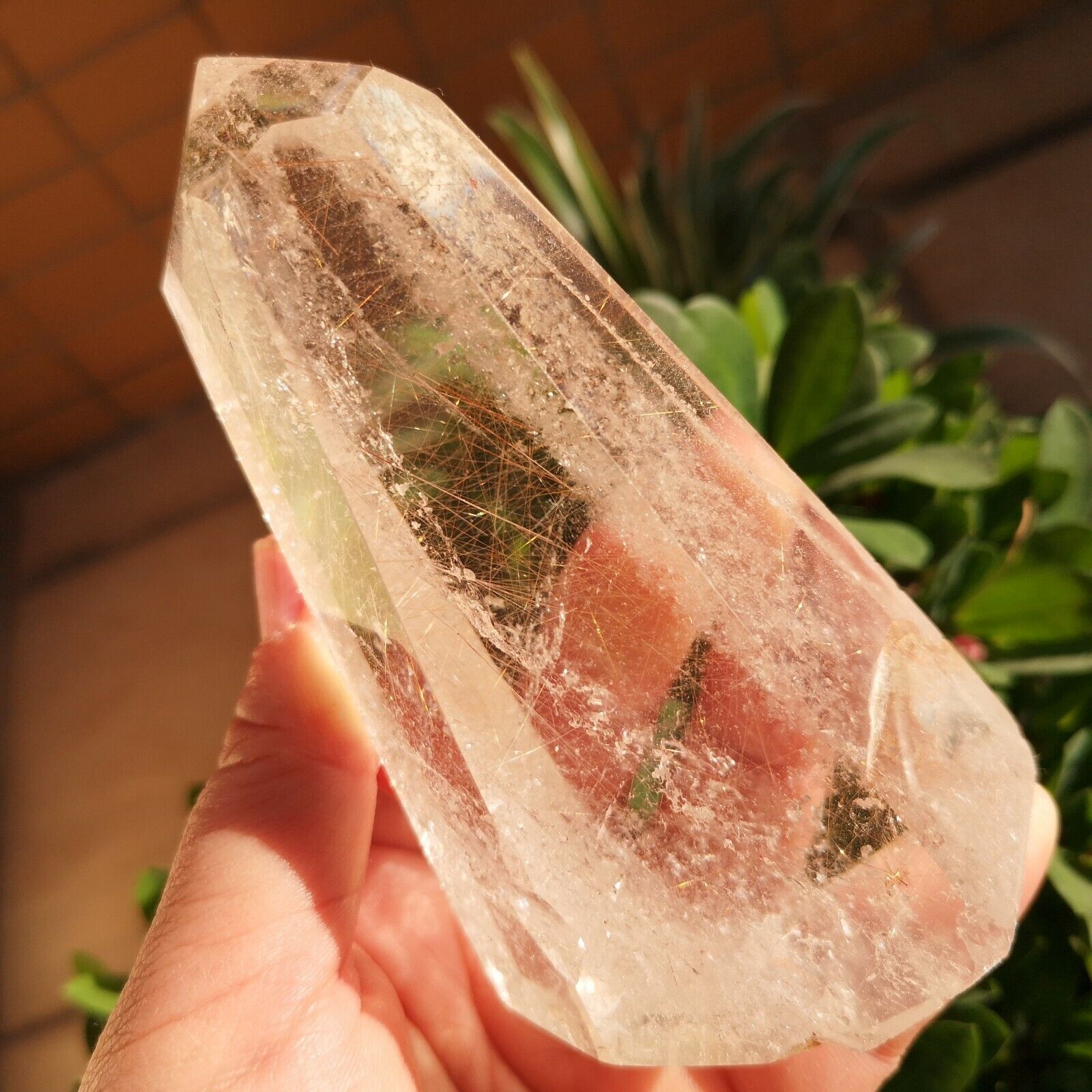  Rare Natural “Golden Hairs ” quartz crystal point healing 380g 005