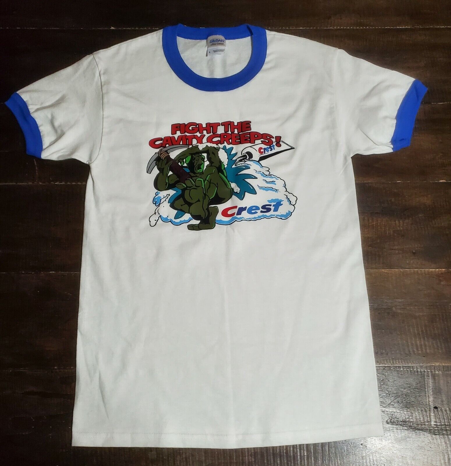 Vintage Style Retro Crest Fight Cavity Creeps Ringer Tee Size Small