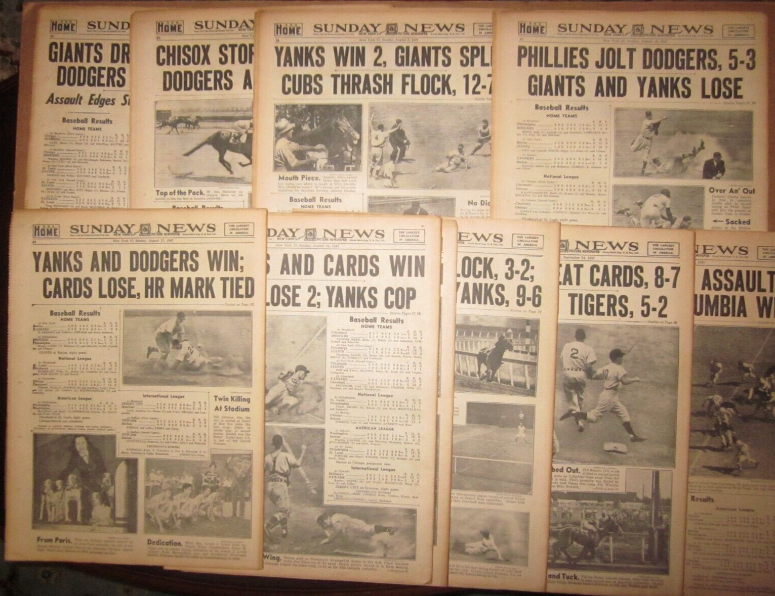 Lot Of 10 - 1947 NY Sunday Daily News - Yankees, Dodgers, Giants