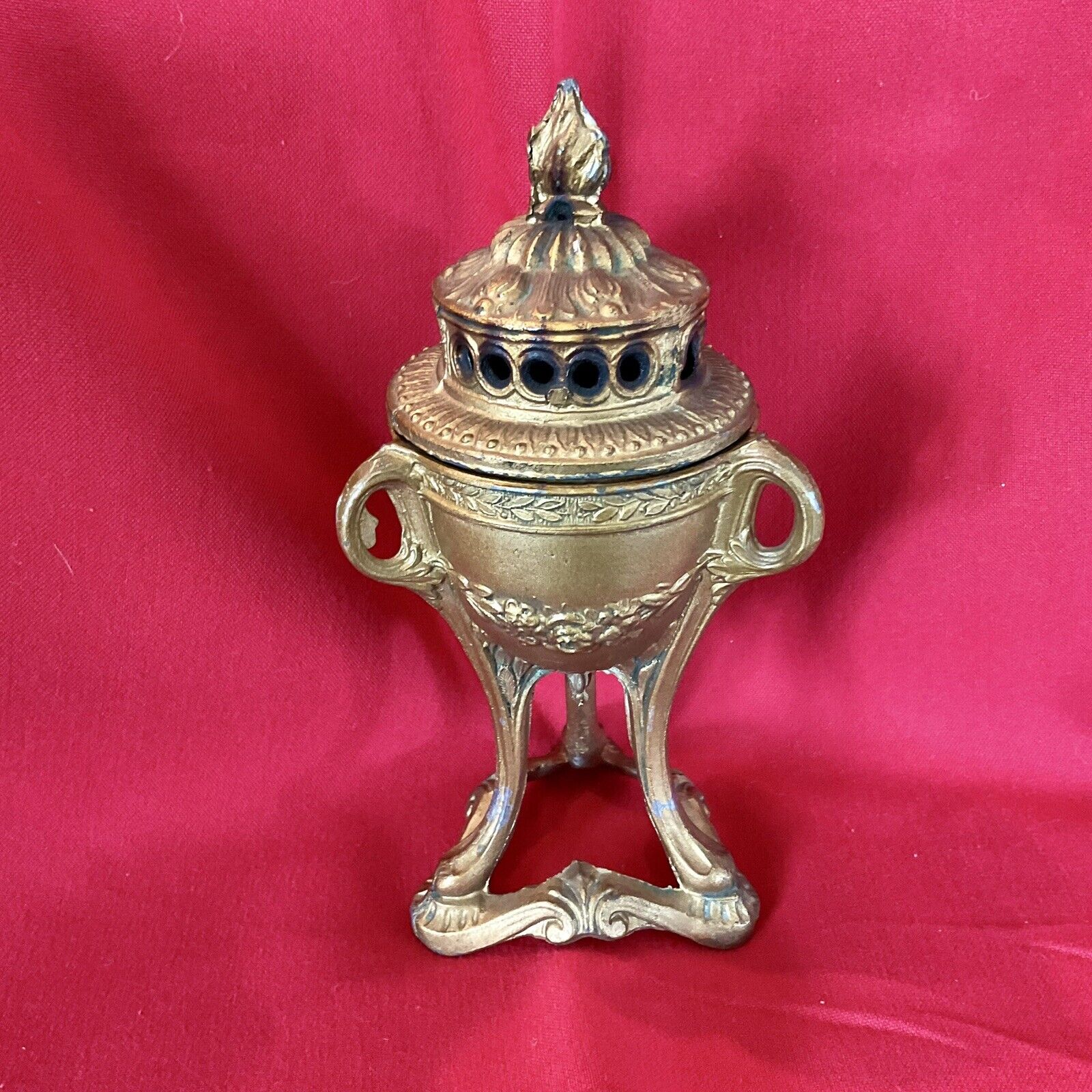 RARE Vintage Middle East Incense burner urn w/top brass/iron 6”t,neoclassical