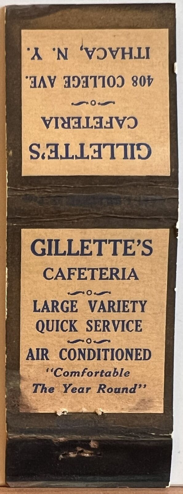 Gillette\'s Cafeteria Ithaca NY New York Vintage Matchbook Cover