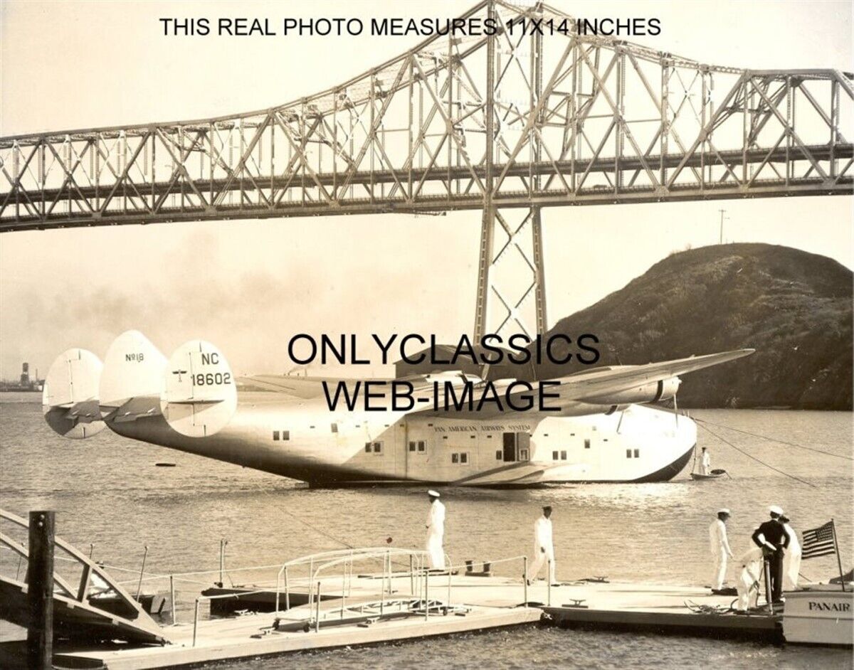 1939 PAN AM AMERICAN BOEING CLIPPER AIRPLANE BAY BRIDGE CA 11X14 PHOTO AVIATION