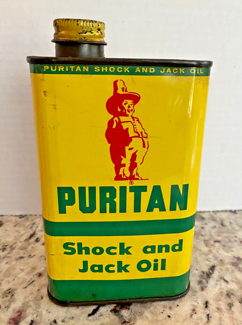 OLD VINTAGE 1950s PURITAN SHOCK & JACK OIL TIN 1 PINT CAN OLIN MATHIESON *empty