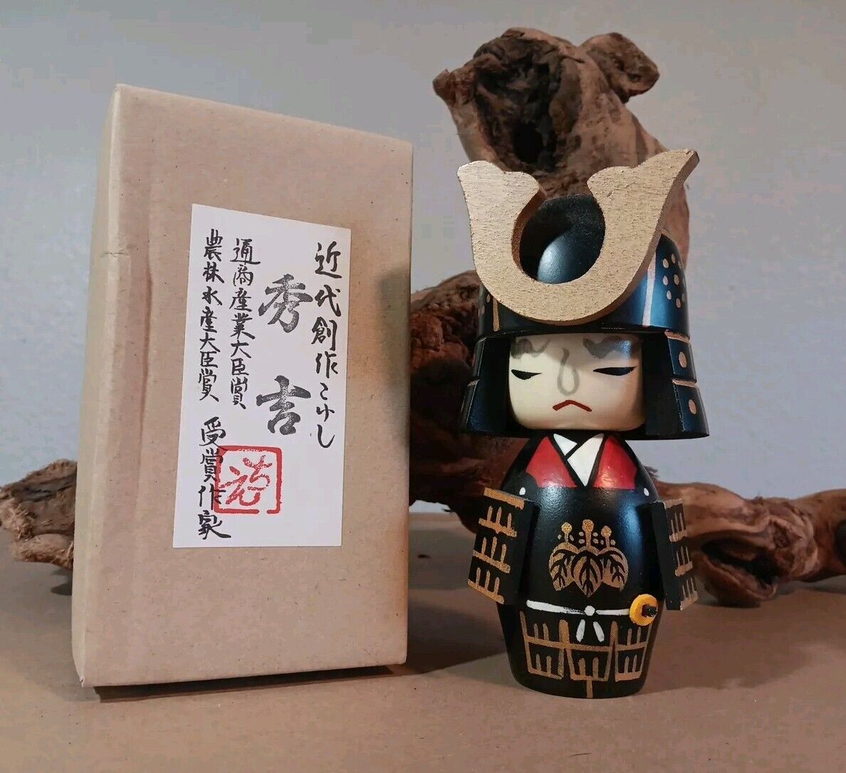 Japanese Kokeshi Wood Doll Samurai Yoshitune MADE IN JAPAN