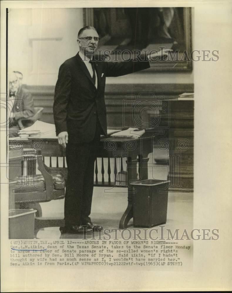 1965 Press Photo Texas Senator A.M. Aikin on the Senate floor in Austin, TX