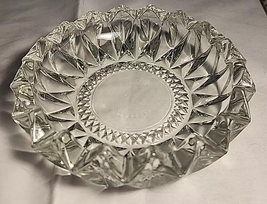 Vintage Large Cut Clear Glass Cigar Cigarette Ashtray 7” Heavy Mid Century