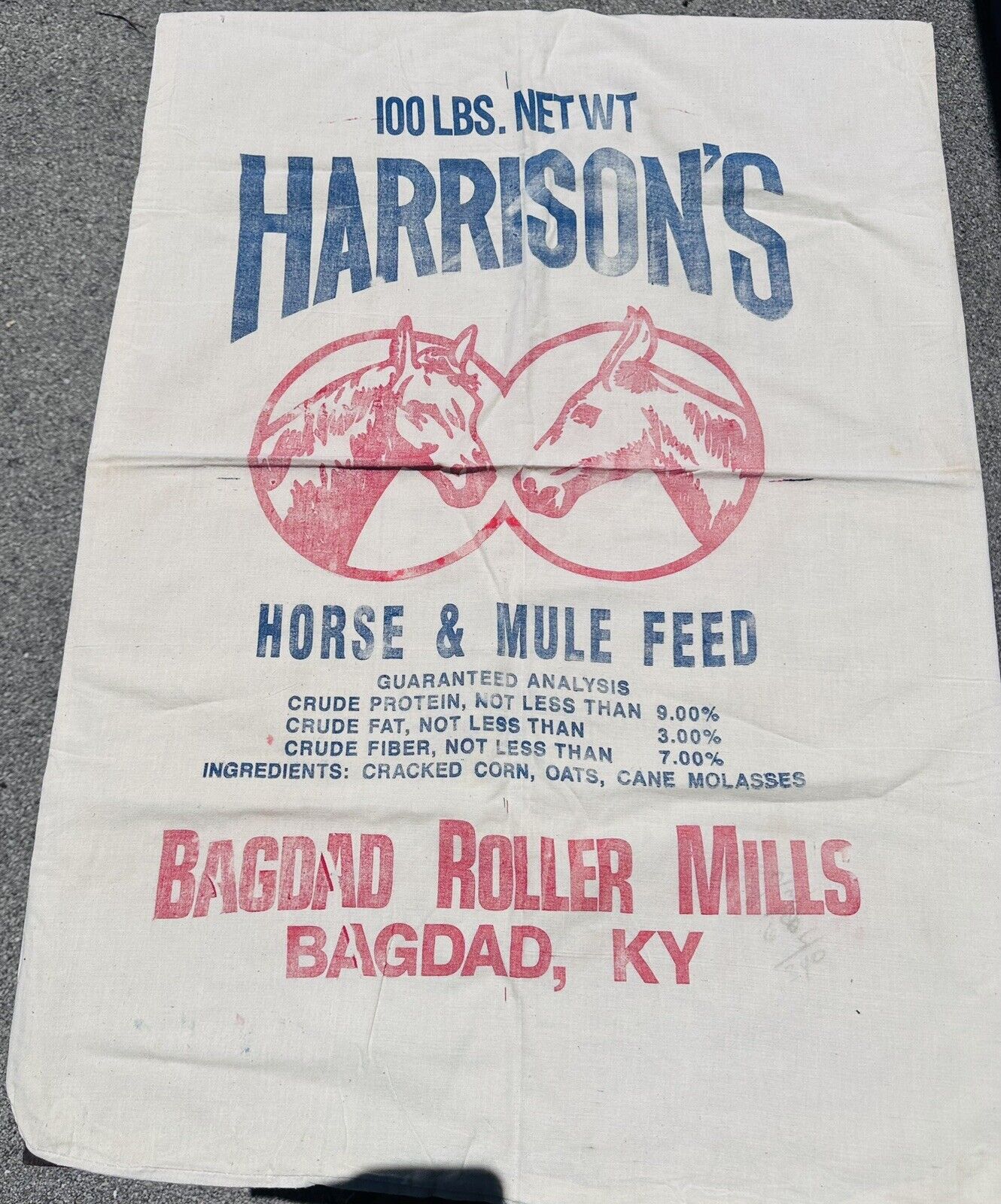 Vtg HARRISON'S Horse & Mule FEED SACK Bagdad Kentucky 25x36