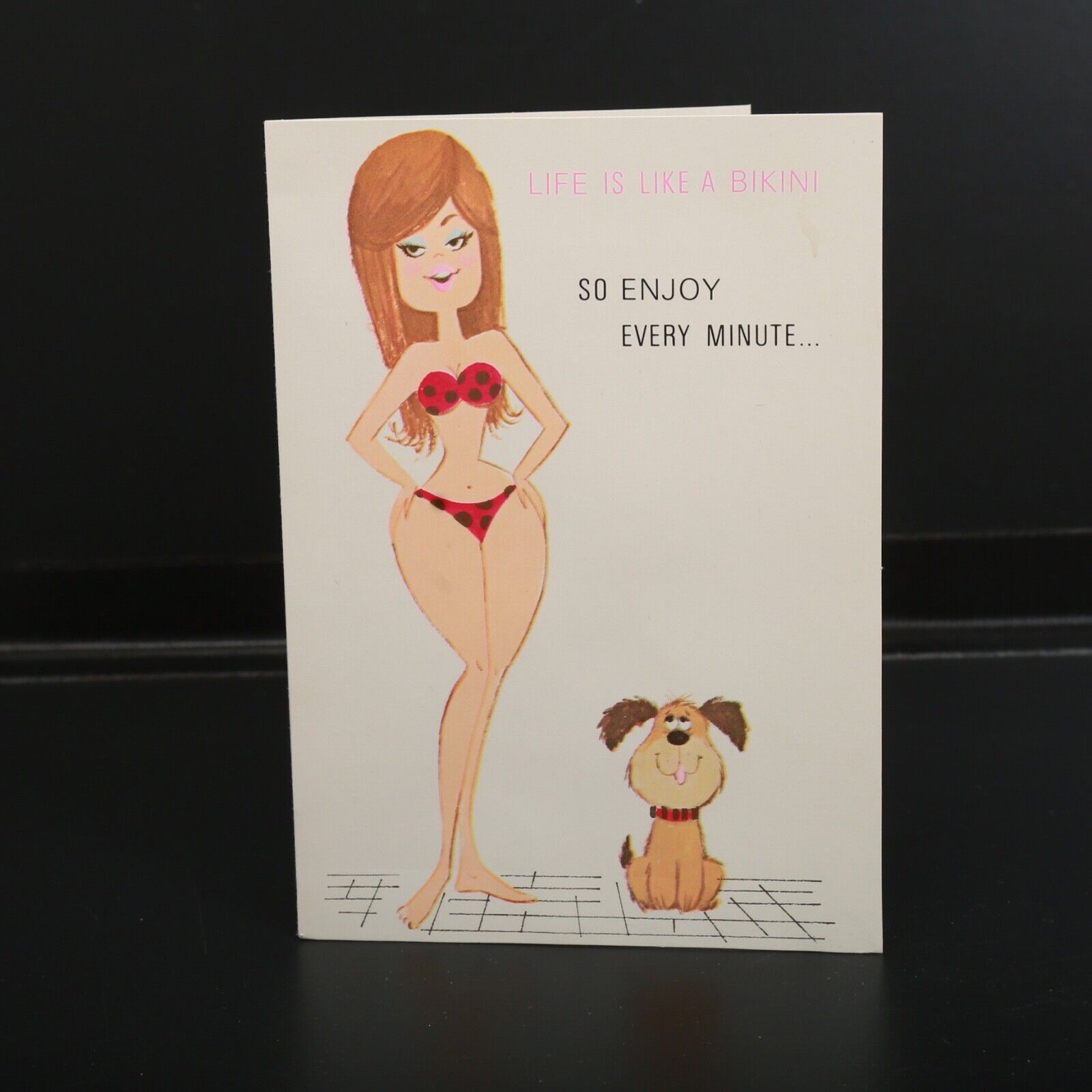 Buzza Cardozo Birthday Card Woman Polka Dot Bikini Dog Adult Humor Ephemera Vtg