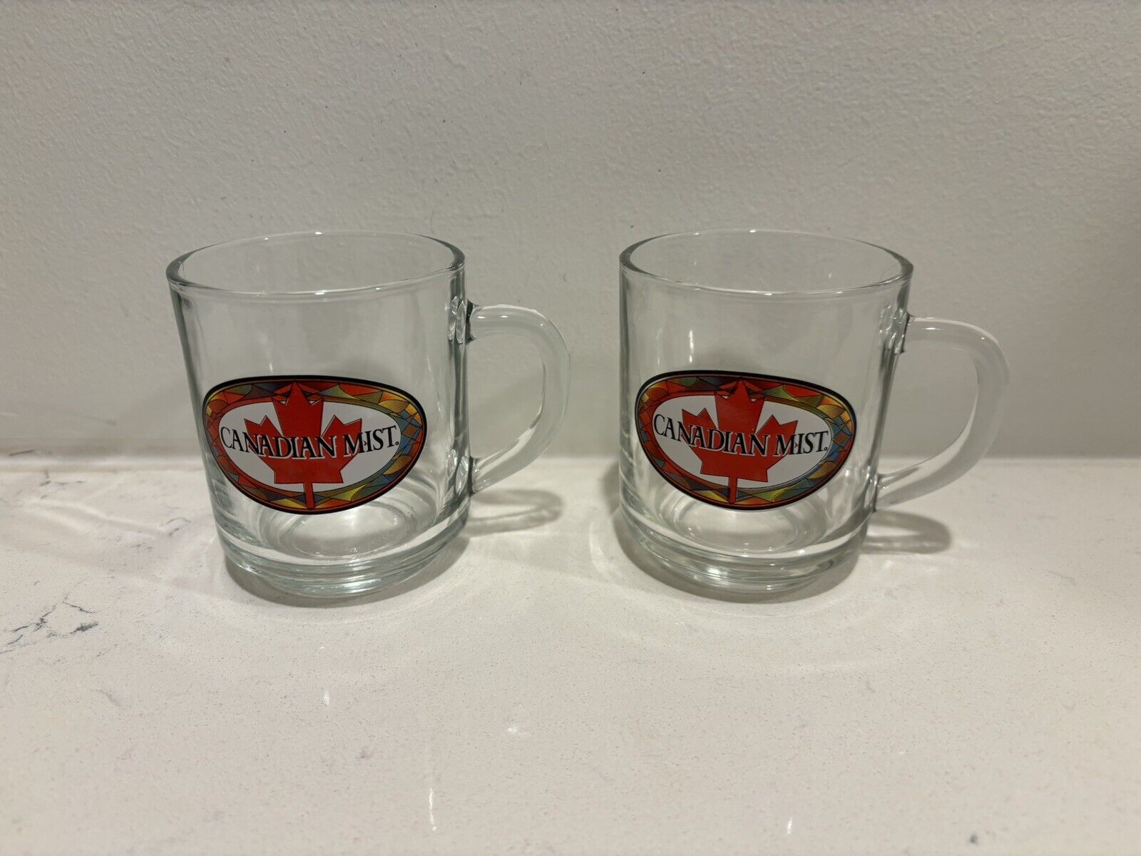 2 Vintage Canadian Mist Whiskey Clear Glass Mug With Maple Leaf
