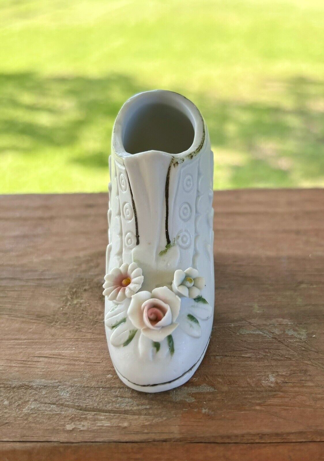 Old Vintage Mini Lefton Shoe with White And  Pink Flowers