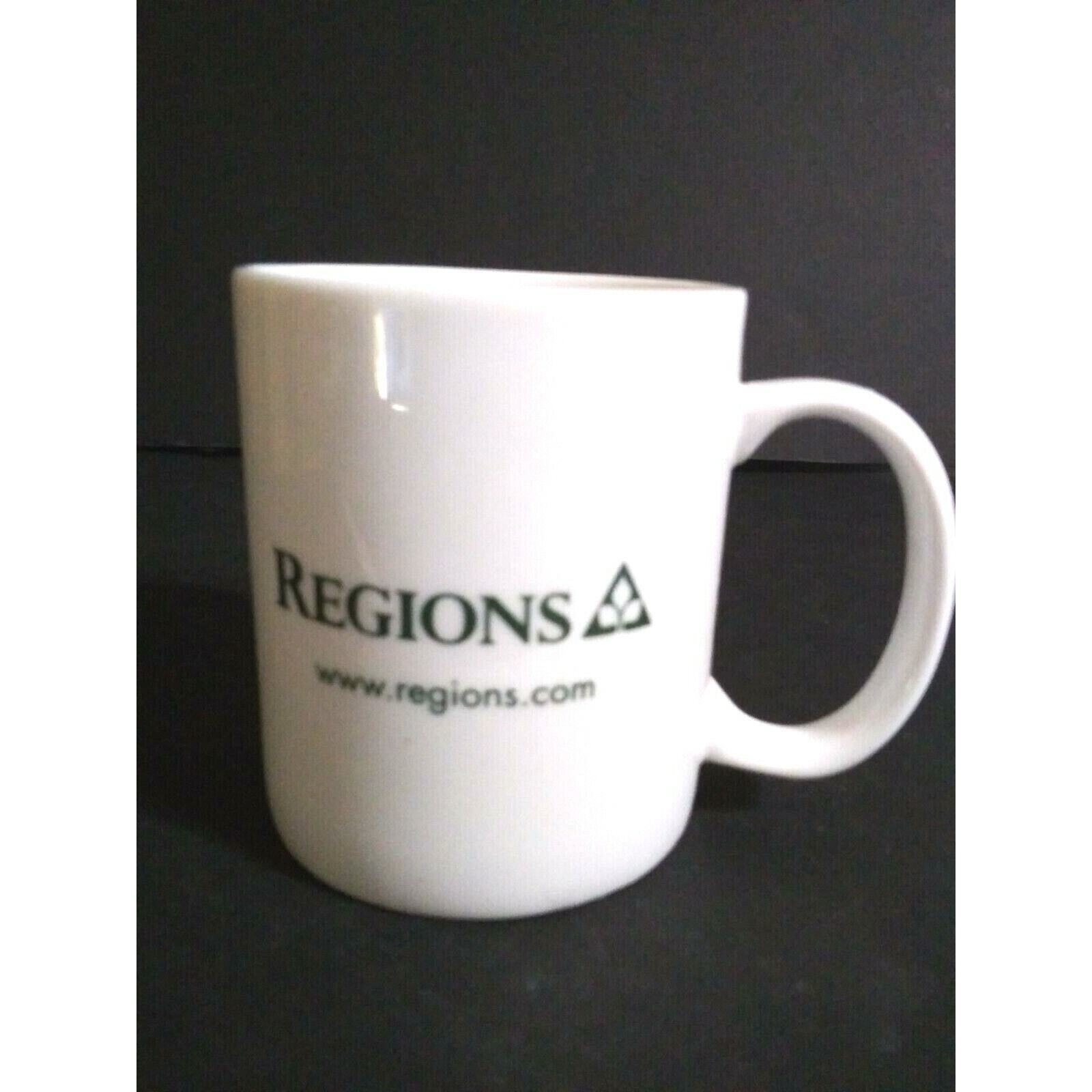 Regions Bank Coffee Cup Mug White Green Lettering Advertising