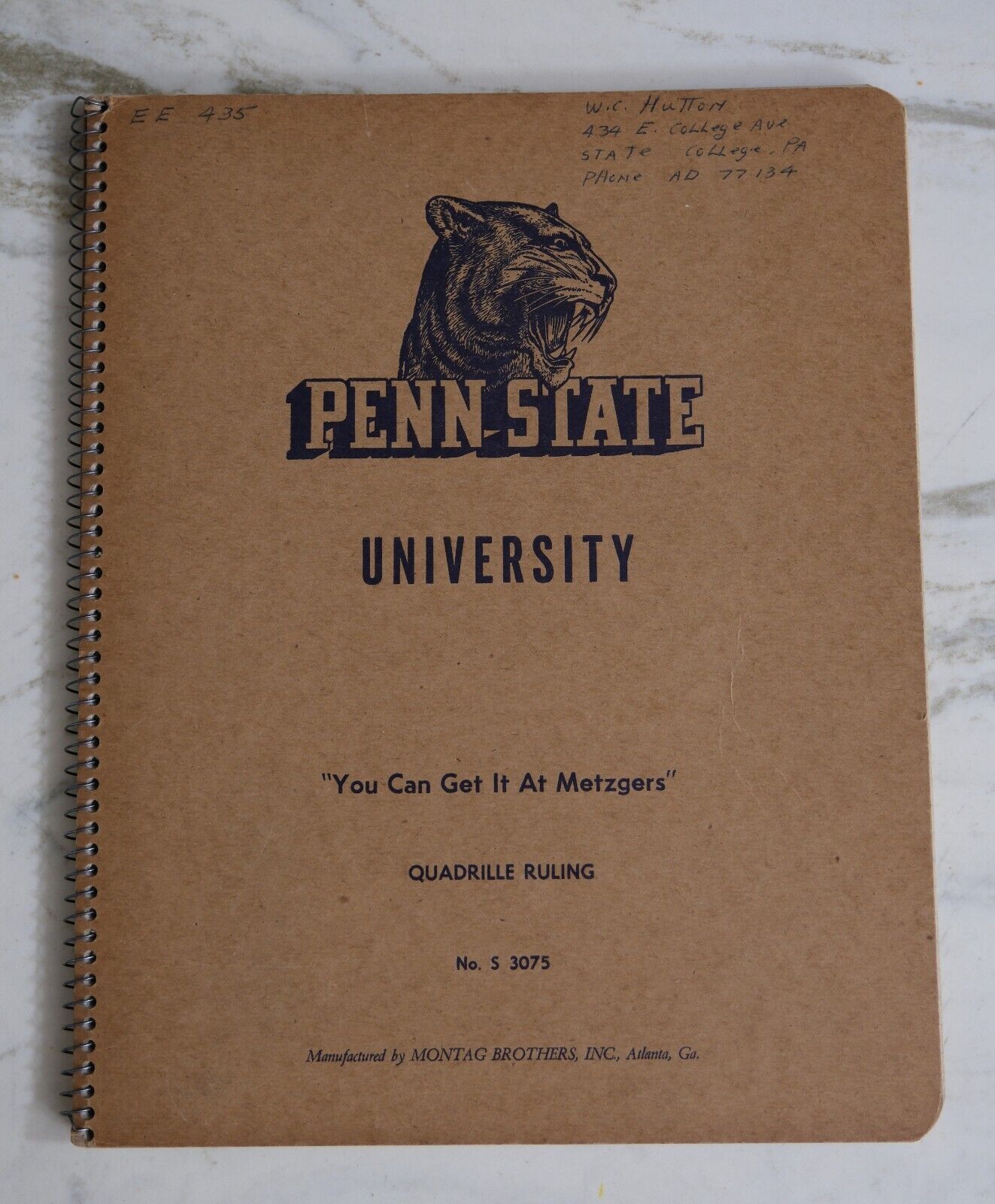 Vtg 1950\'s Penn State University Nittany Lions Logo Notebook Math Calcs Football