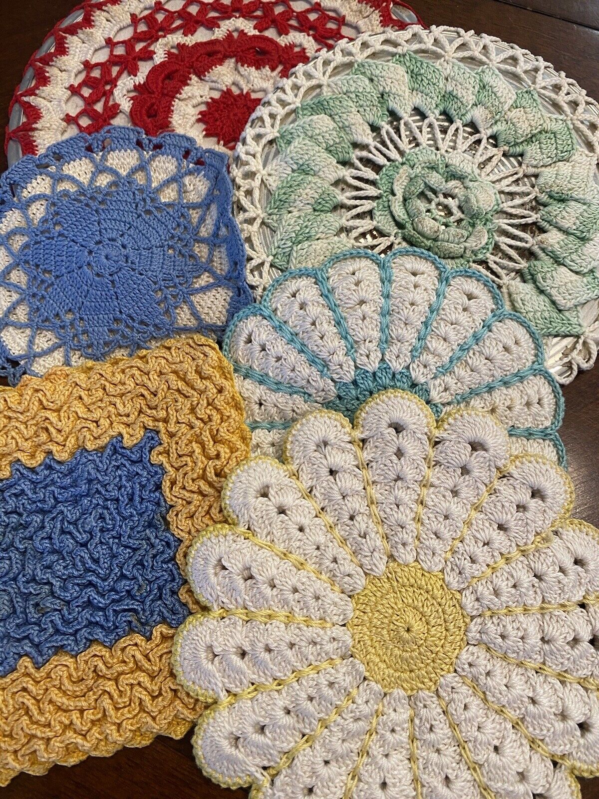 Vintage handmade Crocheted Potholders Trivets Lot Of 14 GRANNY CORE Cottage