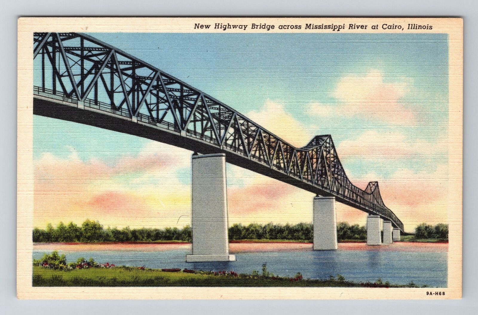 Cairo IL-Illinois, New Highway Bridge, Ohio Rive, Antique Vintage Postcard