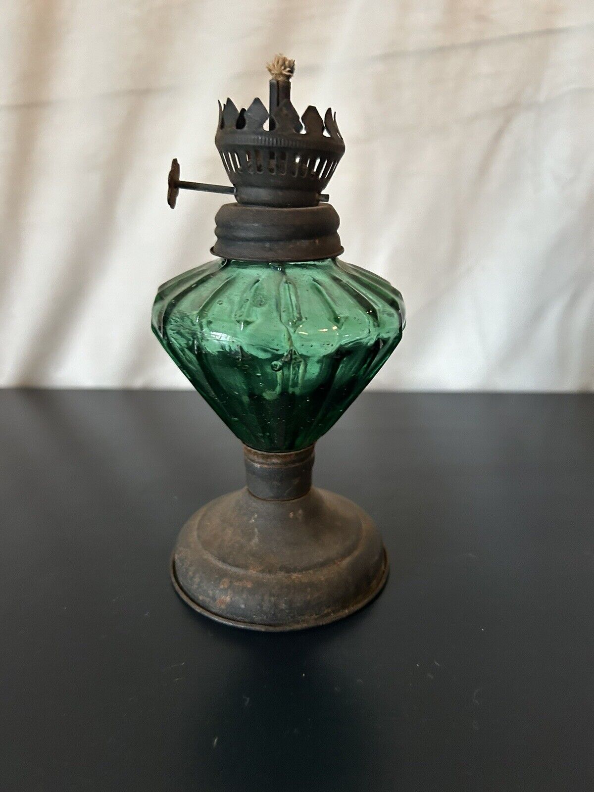 Vintage Green Depression Glass Oil Lamp Bubbles No Chimney Shade