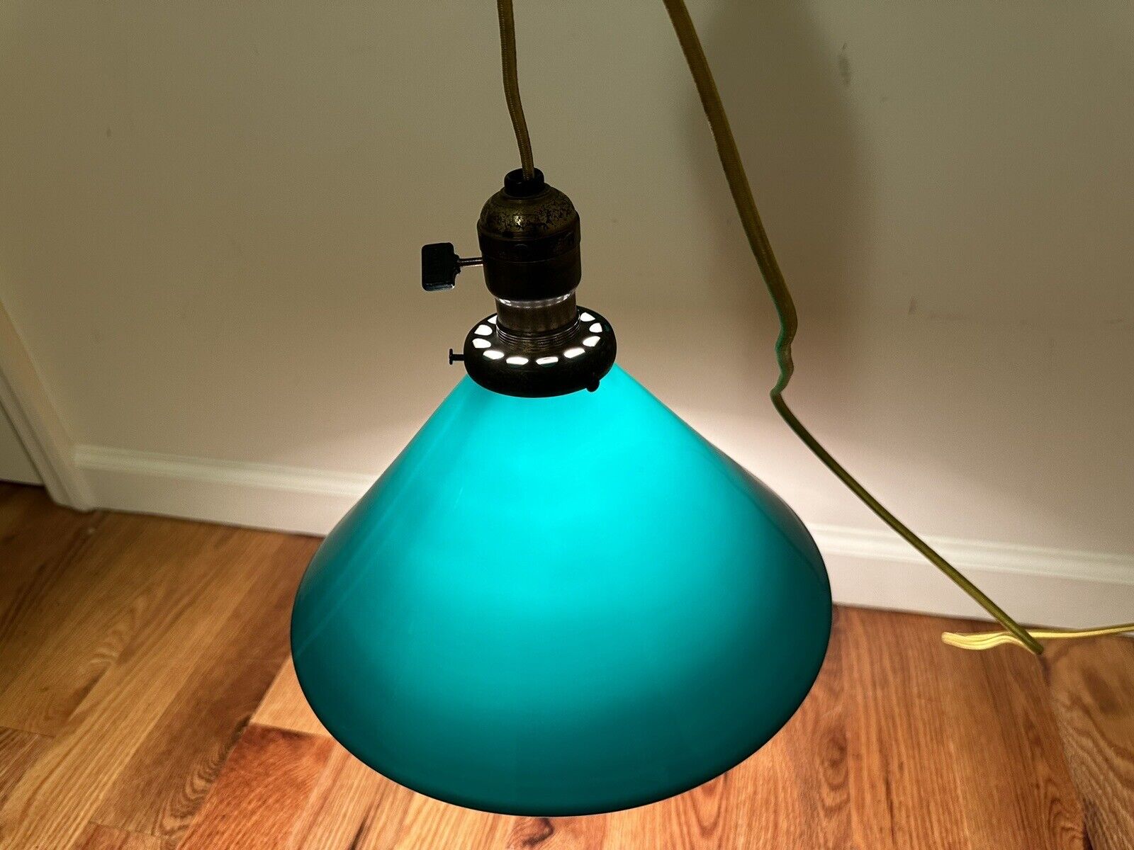 Vintage Emeralite Lamp Antique Hanging Green Glass Light Electric Plug Rewired