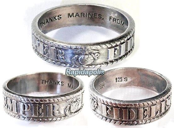 Vintage USMC Semper Fidelis Sterling Silver Ring Marine Motto & Device EGA