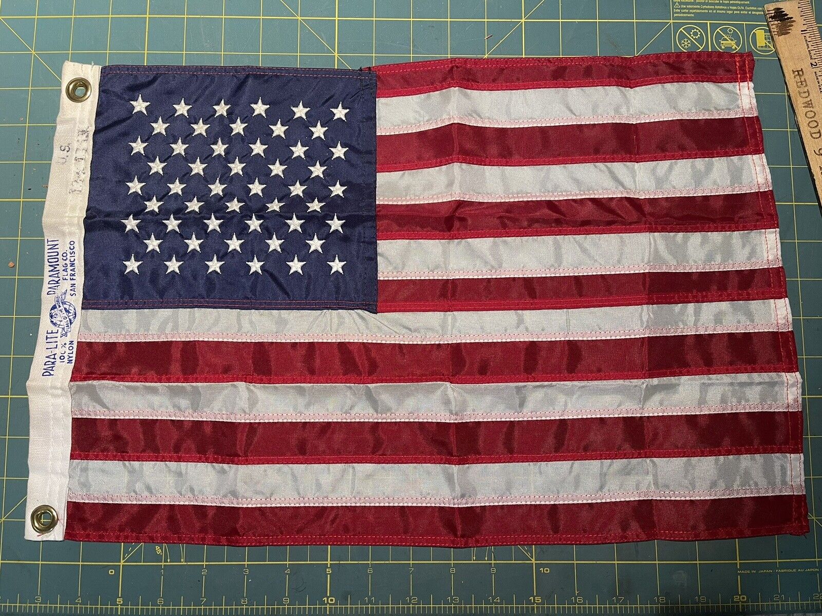Vtg USA American 50 Star Flag Paramount Flag Co. San Francisco 12.5 x 18 Nylon
