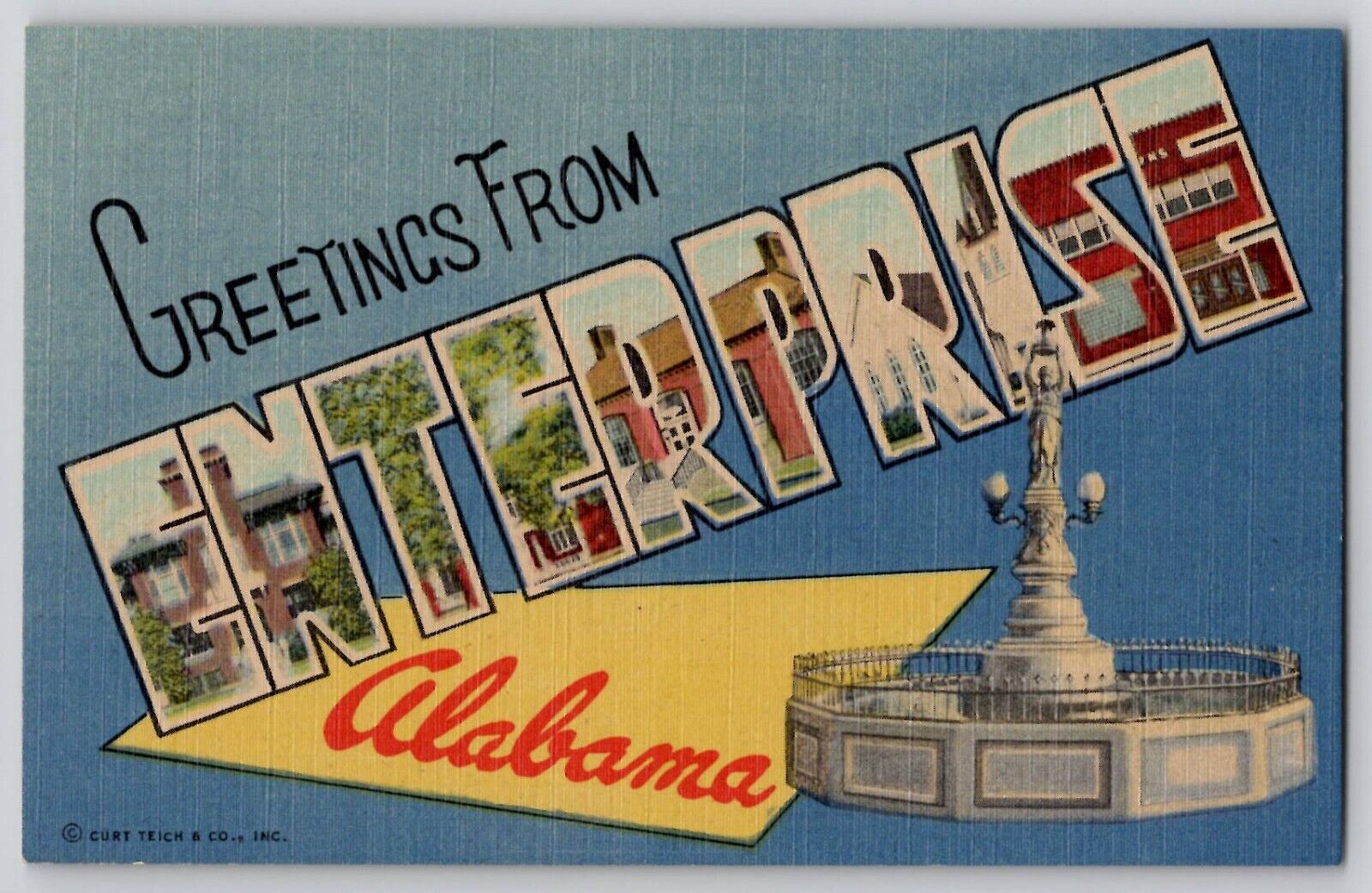 Large Letter Greetings From Enterprise AL Alabama Linen Postcard Curt Teich