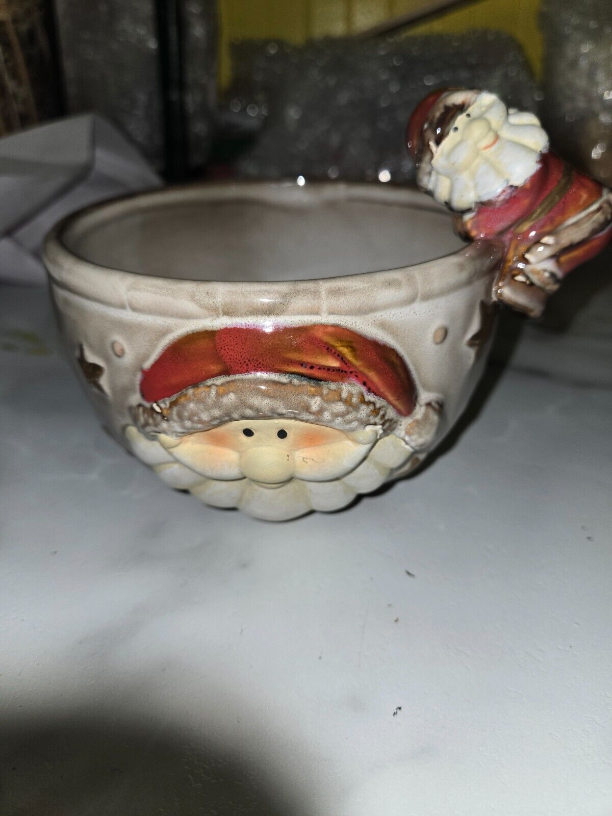 Preowned vintage santa bowl/planter with santa attached - really cute - ceramic