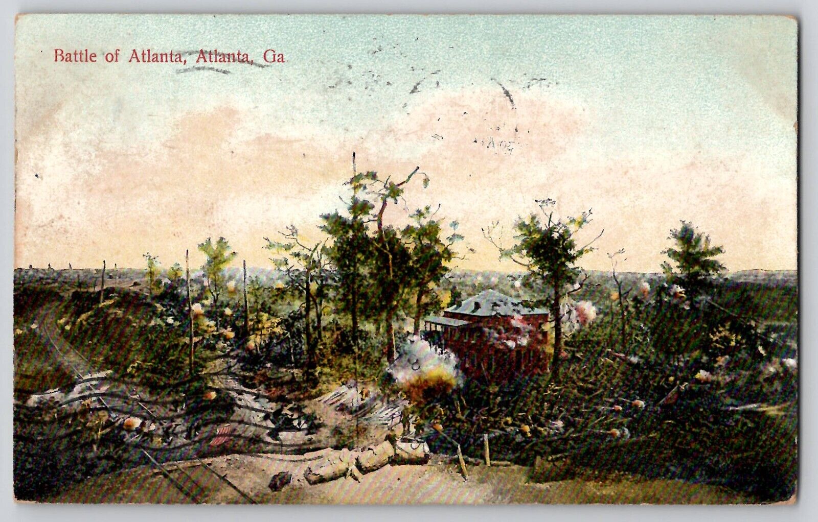 Battle of Atlanta Atlanta GA ACW Civil War 1908 Postcard Troops & Cyclorama Bldg