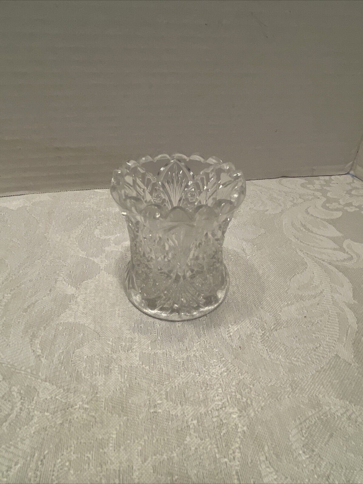 Vtg  Cut Glass Crystal Bud Vase Mini Saw Tooth Diamond Cut 2 1/5”