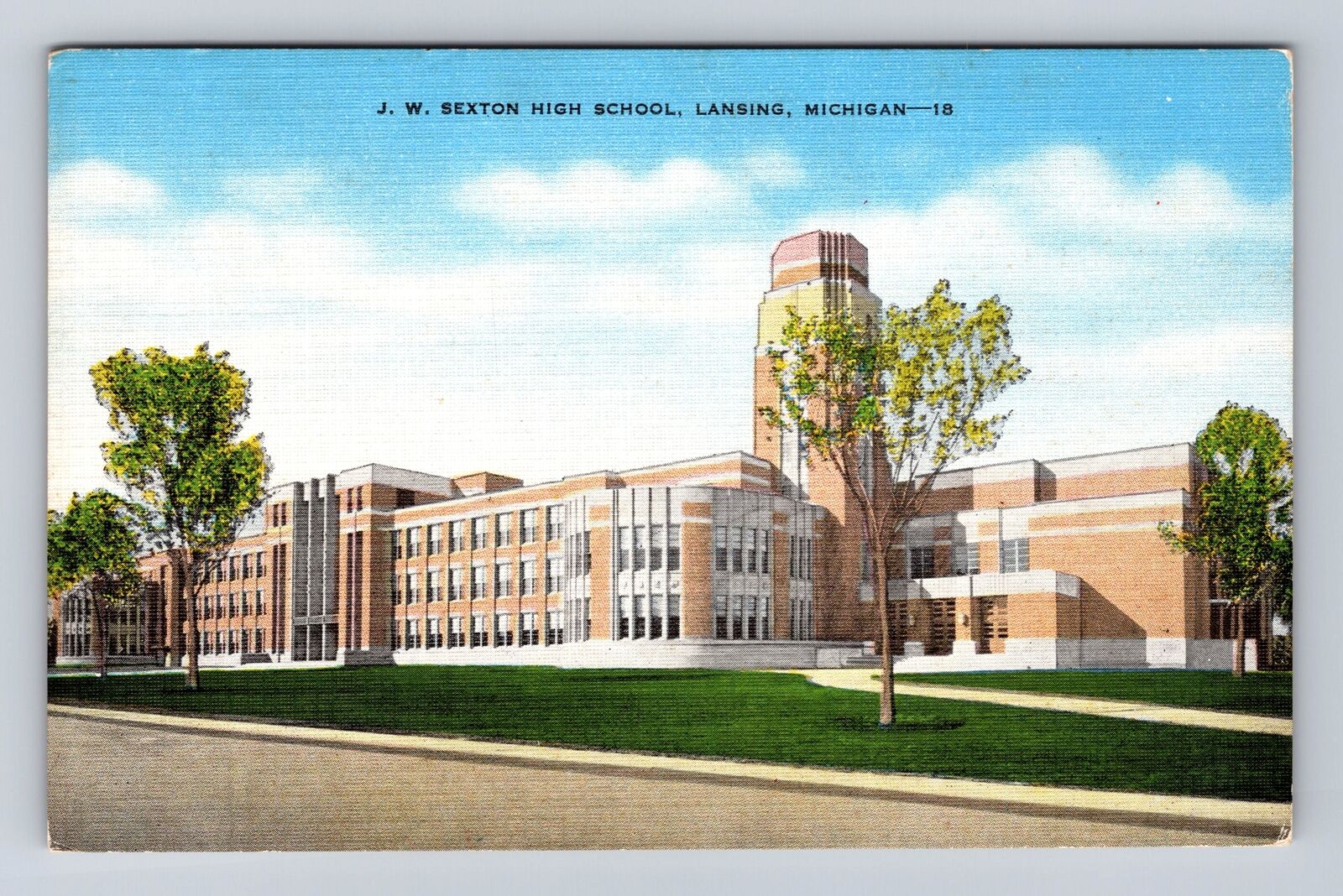 Lansing MI-Michigan, JW Sexton High School, Antique, Vintage Souvenir Postcard