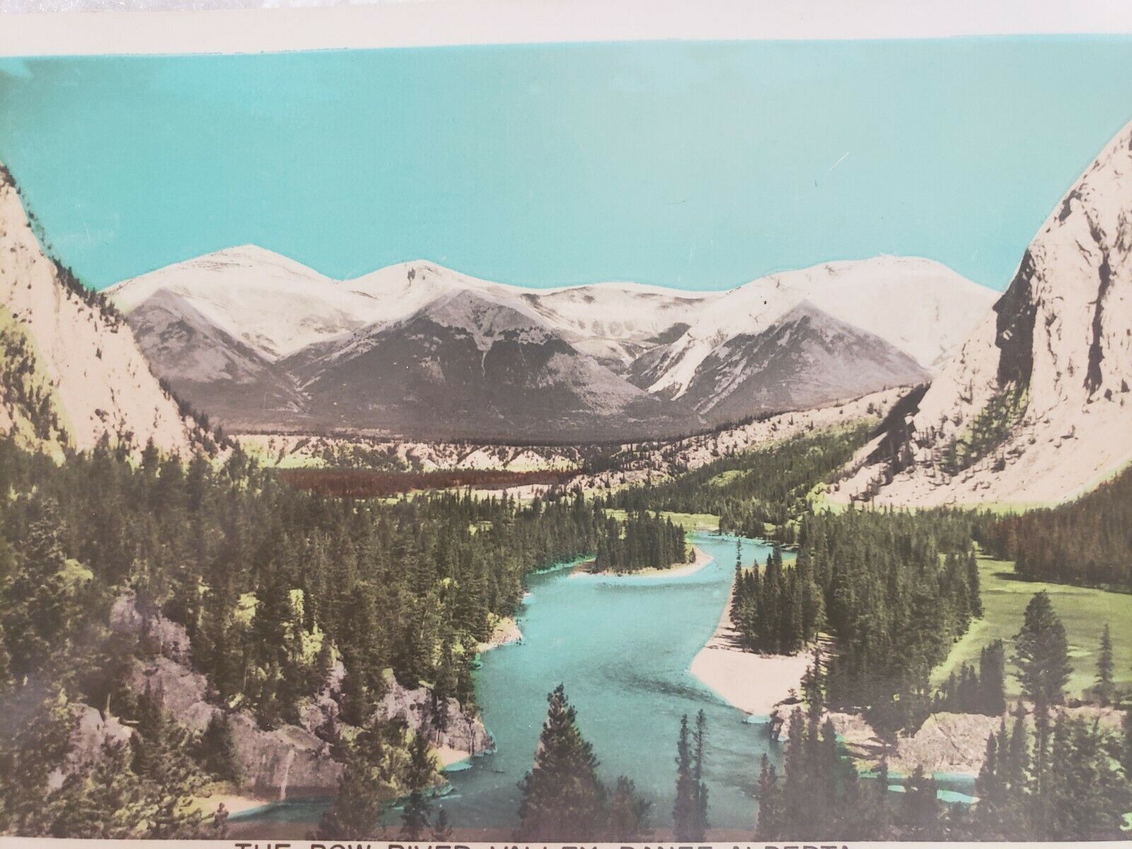 C 1955 SceneOChroM The Bow River Valley Banff Alberta Canada Color RPPC Postcard