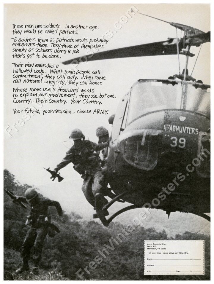 1968 US Army 1st Headhunters huey helicopter Vietnam War photo NEW poster 18x24