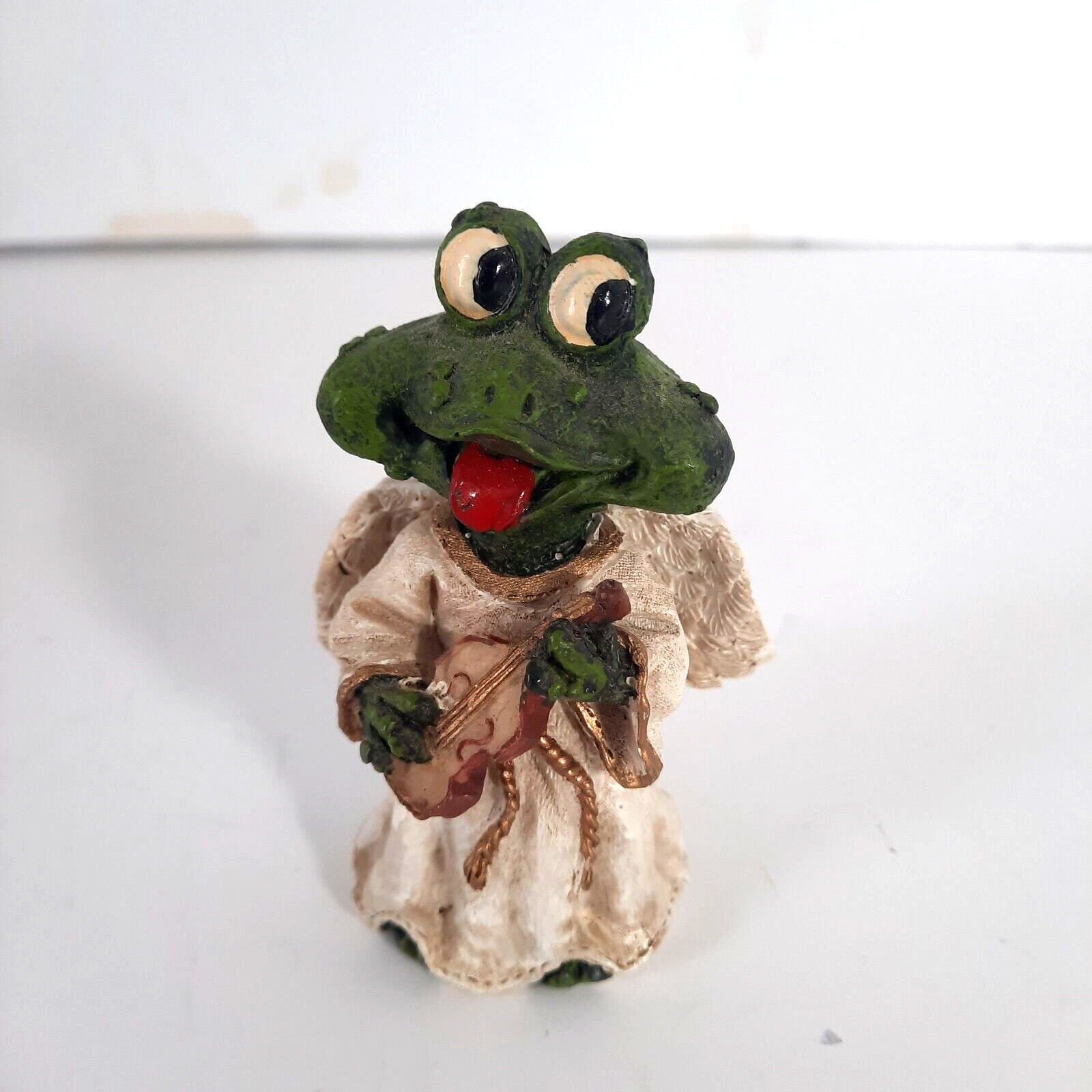 Vintage Quirky Frog Angel Figurine With Wings & Guitar 3.5\