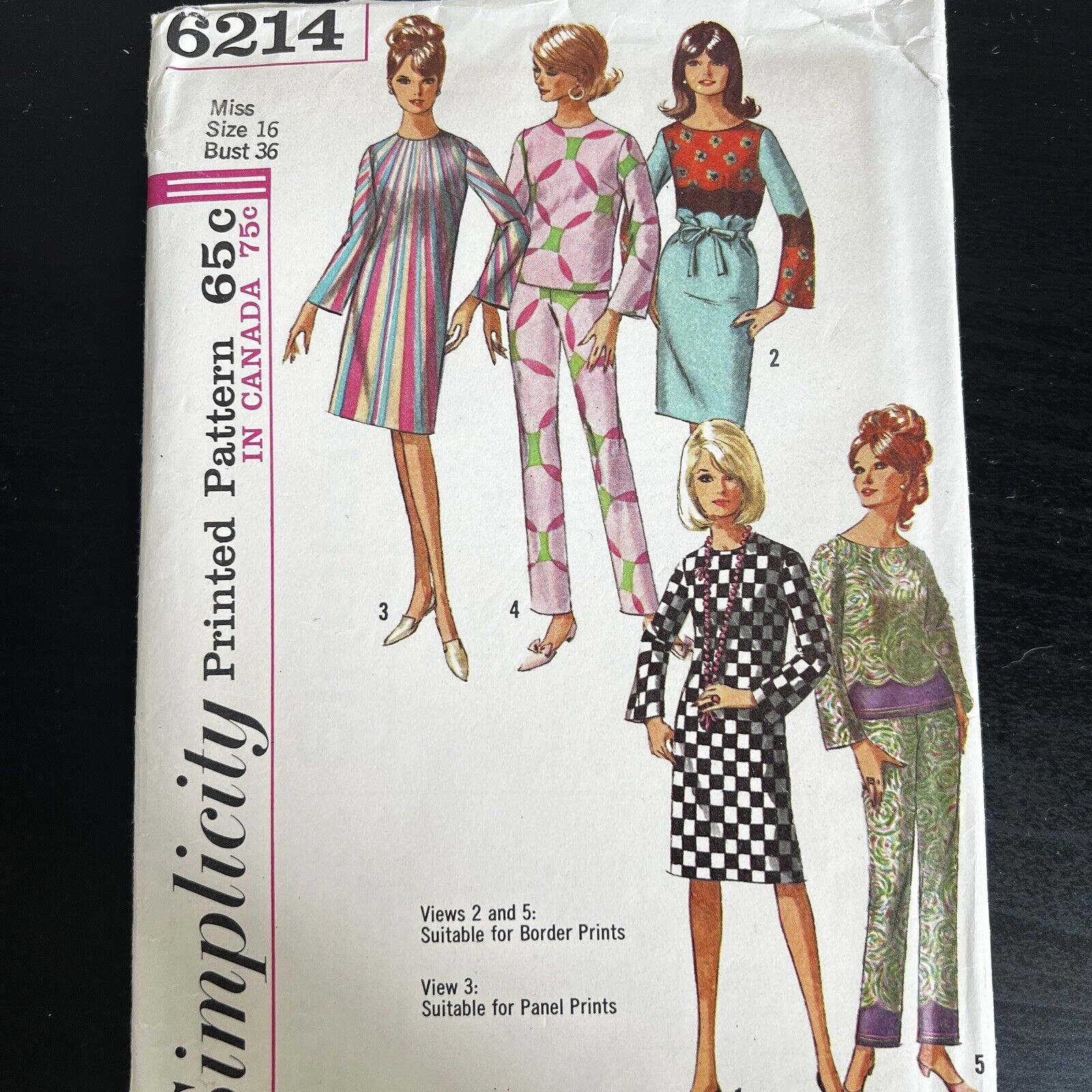 Vintage 1960s Simplicity 6214 Mod Dress or Top + Pants Sewing Pattern 16 UNCUT