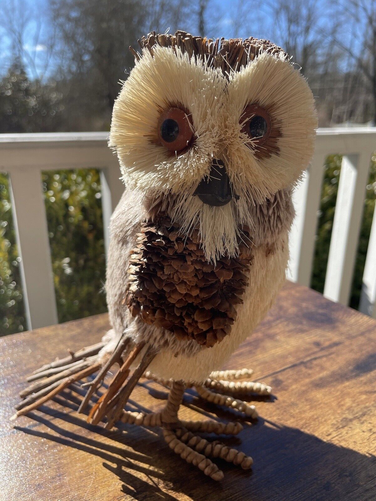 Natural Bristle Brush Sisal Straw Owl Rustic Cabin Decoration