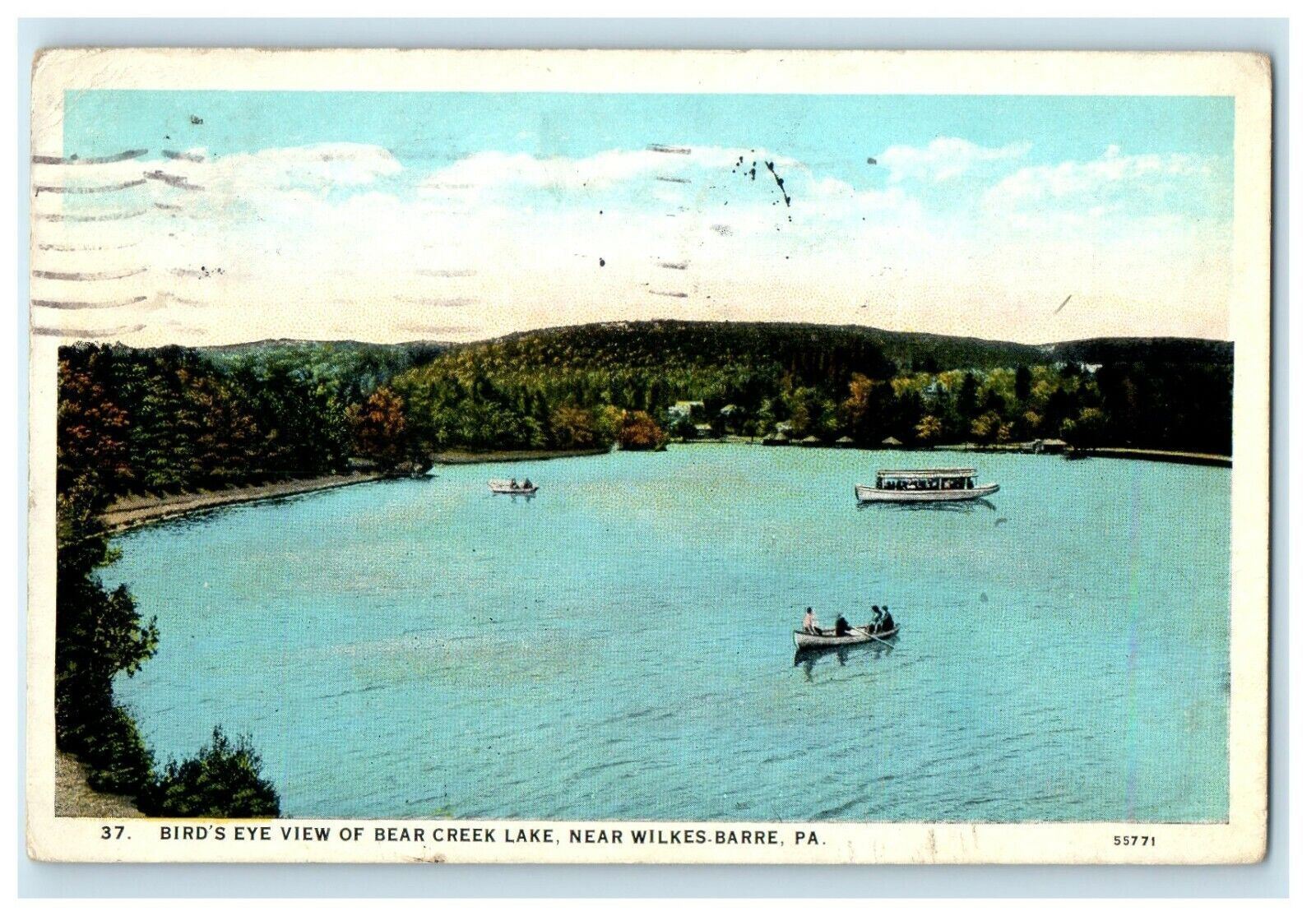 1927 Aerial View of Bear Creek Lake Near Wilkes Barre Pennsylvania PA Postcard