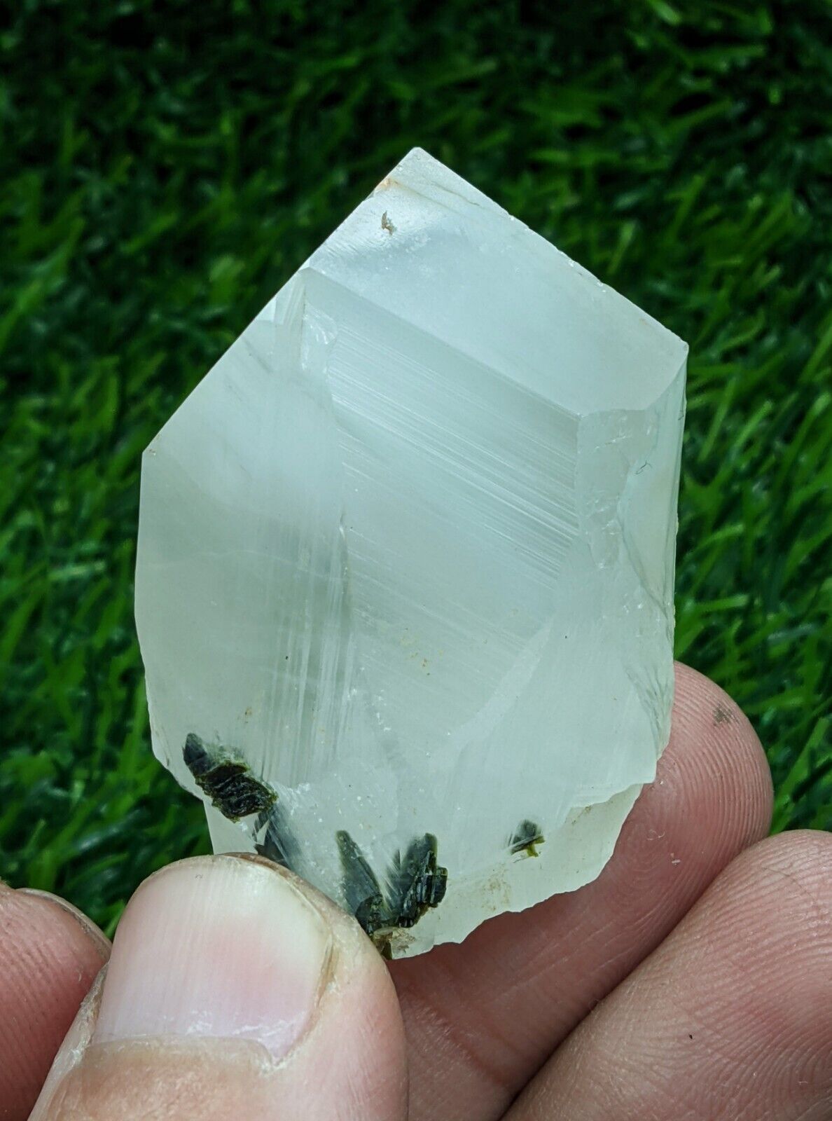 Epidote Included Amphibole Quartz Crystal from Balochestan Pakistan 
