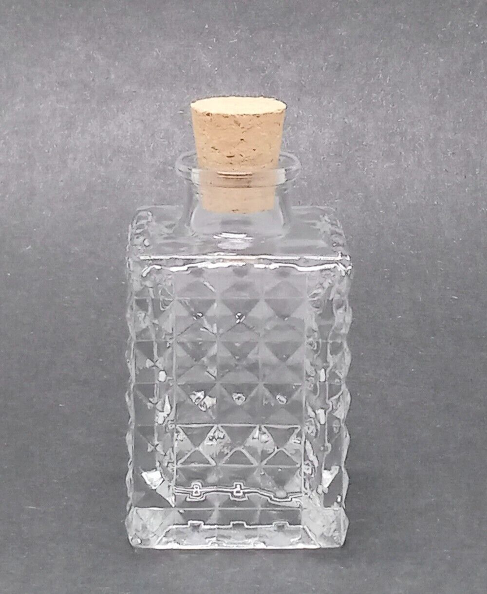 Mini Clear Decanter Diamond Cut Style Glass Collectible Square Bottle H = 4 in