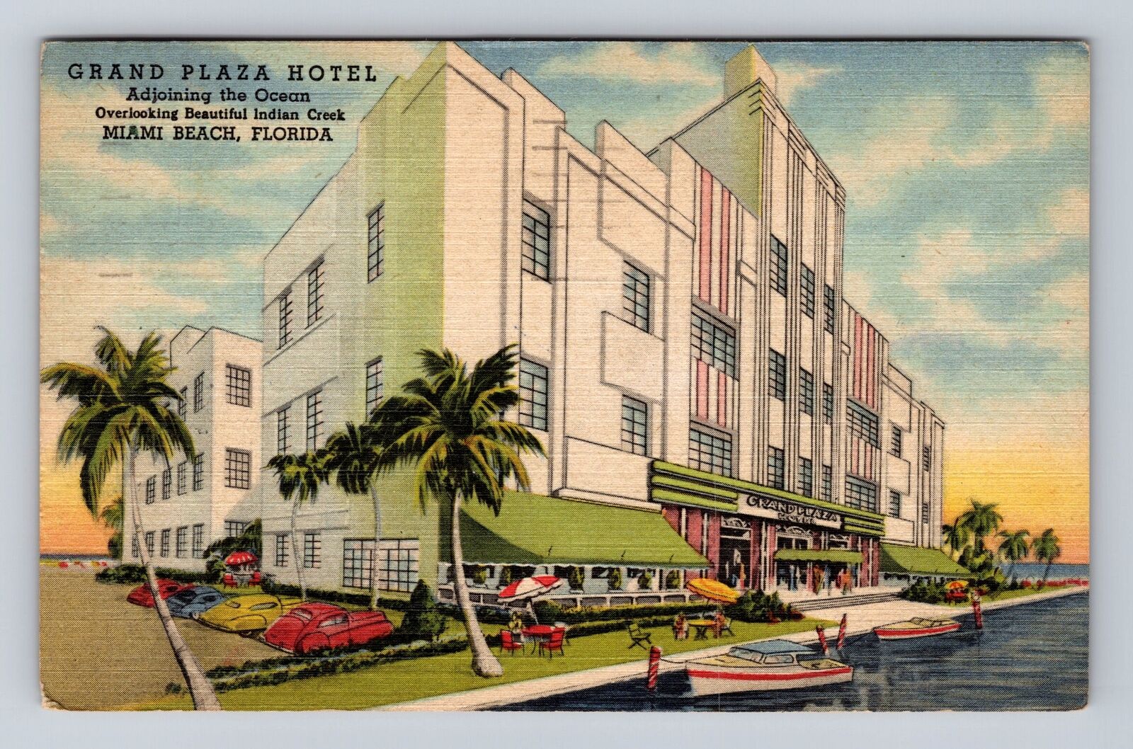 Miami Beach FL-Florida, Grand Plaza Hotel, Advertising Antique, Vintage Postcard