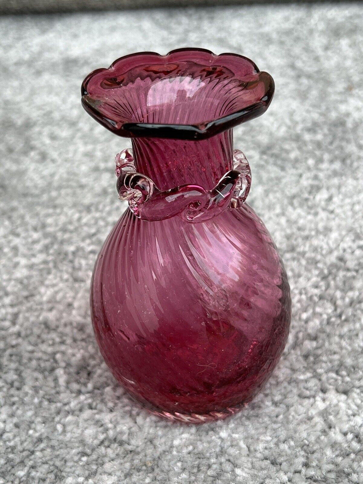 Cranberry Glass Accent Vase Lovely Petite Victorian Rigaree Sway Heavy