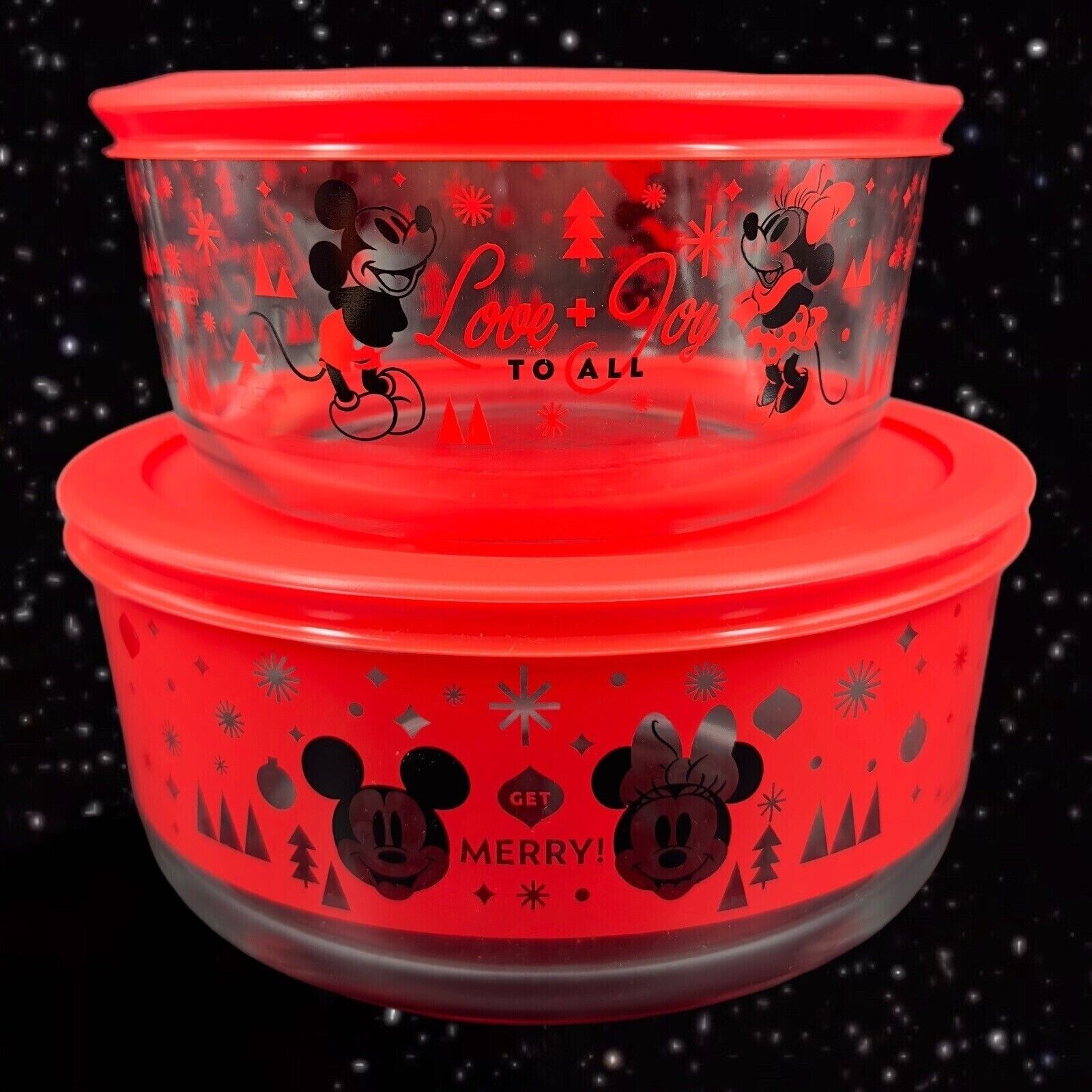 Pyrex Disney Holiday Mickey and Minnie Mouse Set 2 Storage Glass Food Container