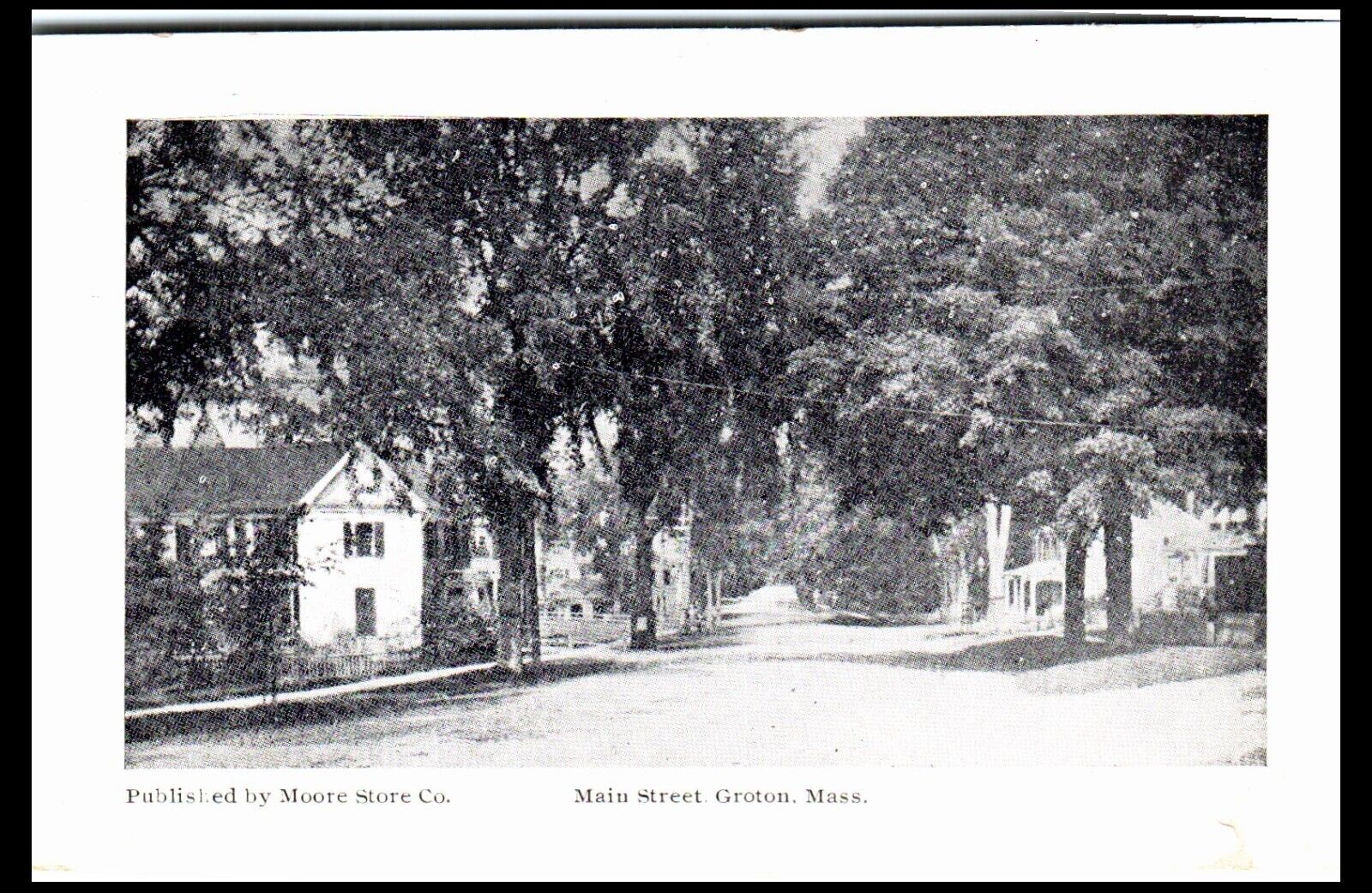 Vintage Postcard Groton MA Massachusetts ~ Looking Down Main Street Tree Lined