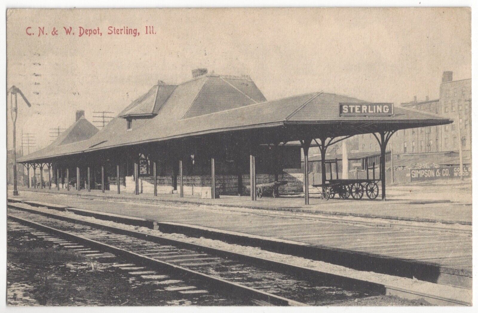 1909 Sterling, Illinois - Railroad Station - Vintage DEPOT Postcard