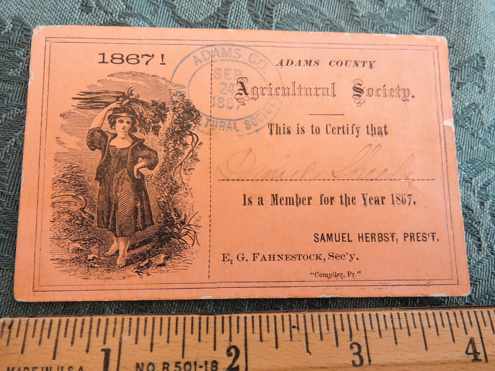 Rare 1867 Adams Country Agricultural Society Fair Ticket Massachusetts MA