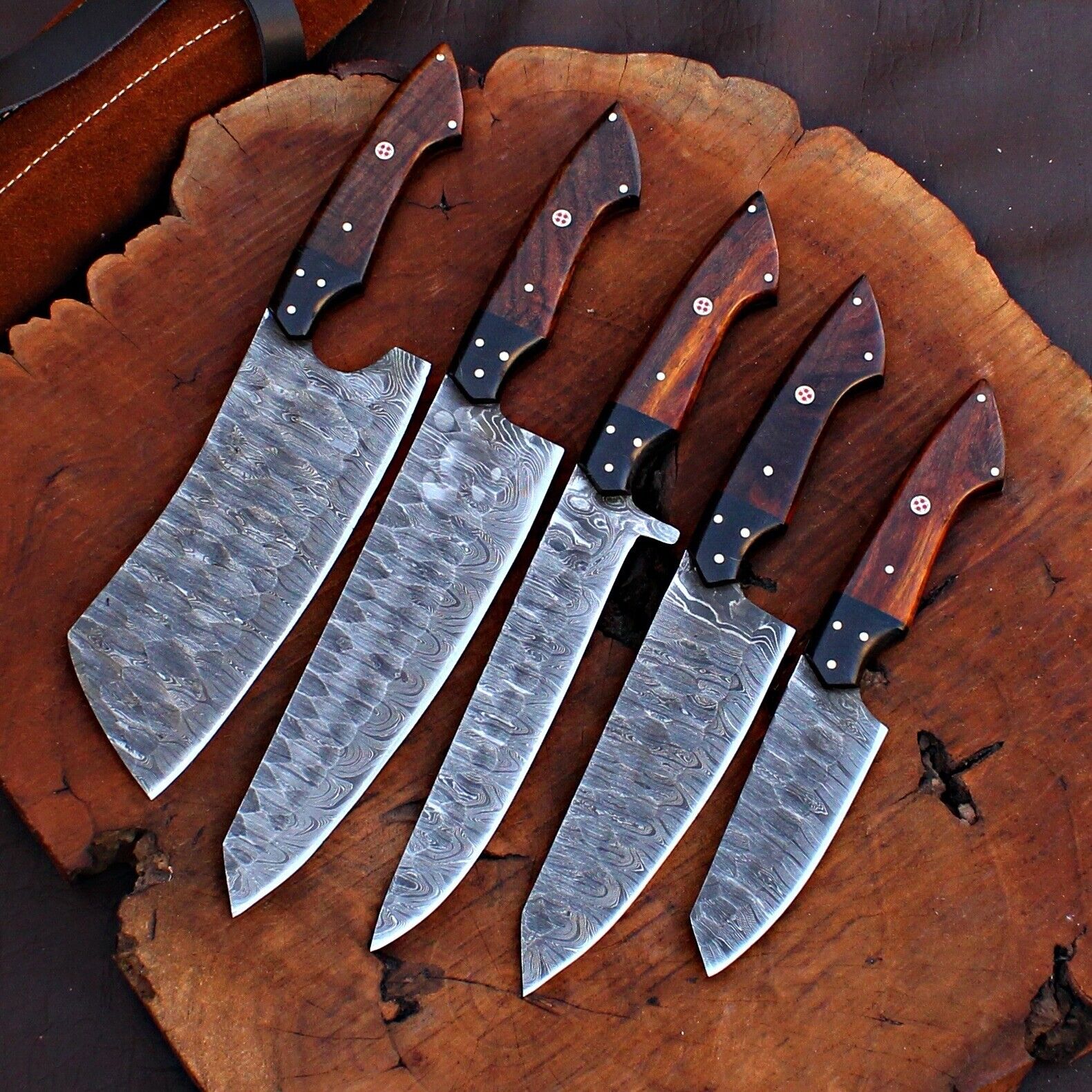HAND MADE DAMASCUS STEEL  CHEF KNIVES KITCHEN SET WITH SWEET LEATHER BAG