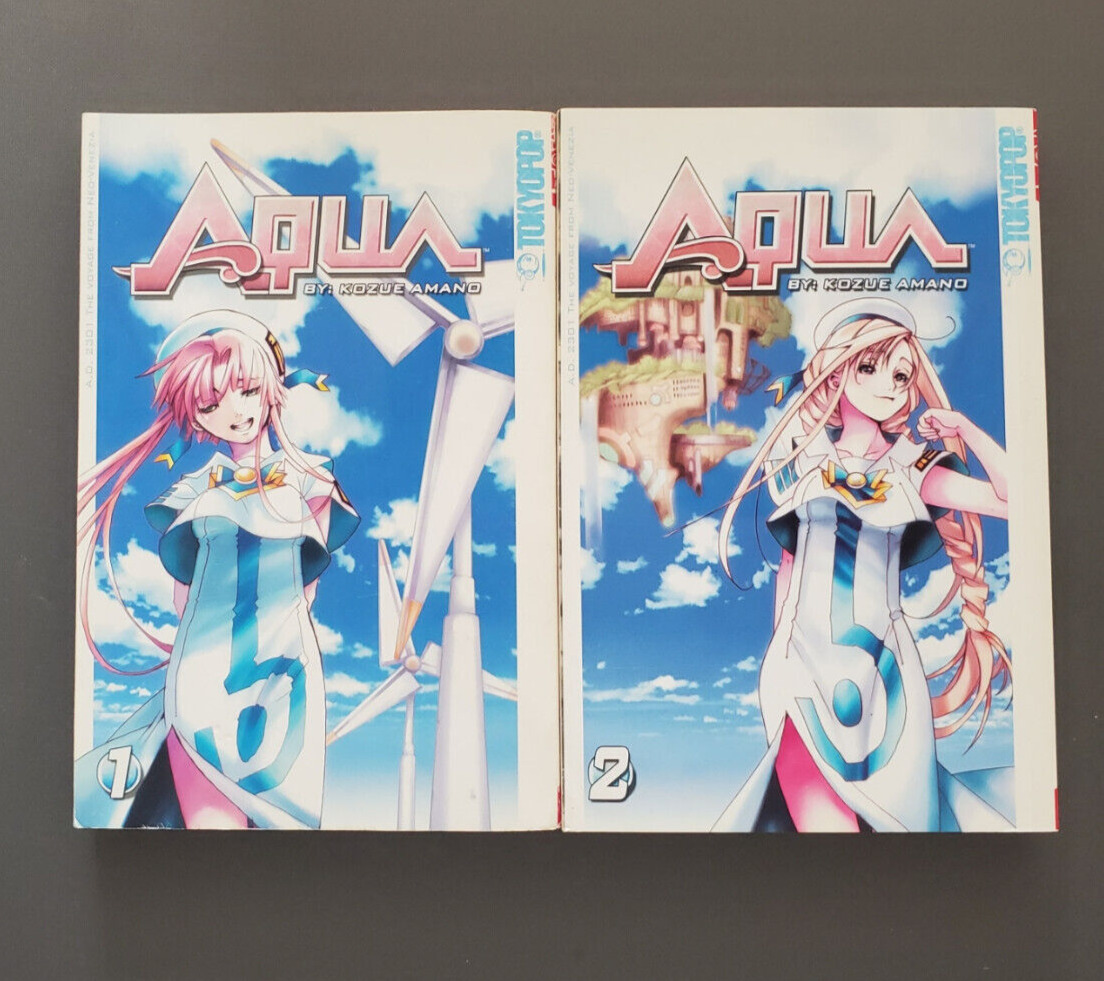 Aqua Manga Vol 1 & 2 Tokyo pop first printing Oct 2007 Rare Out of Print Full