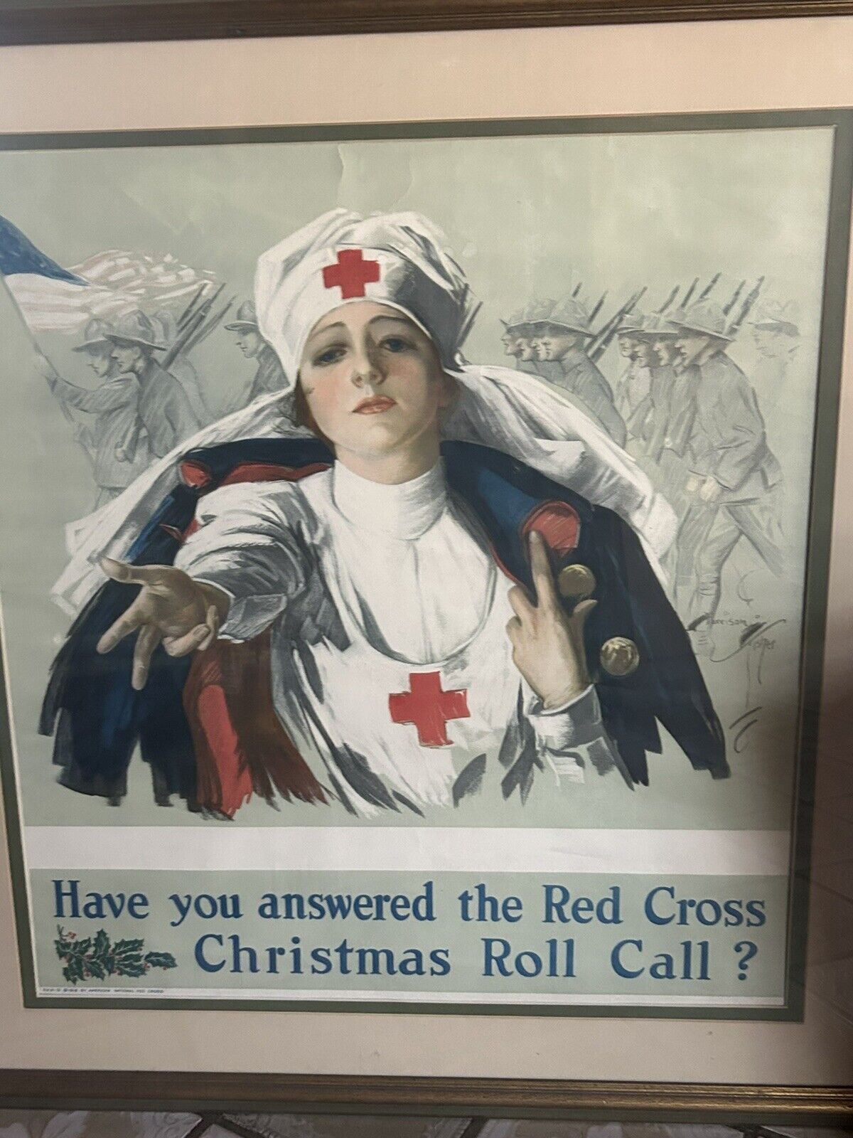 WWI Original American Red Nurse Poster By Harrison Fisher Framed Cross 28 X 30”
