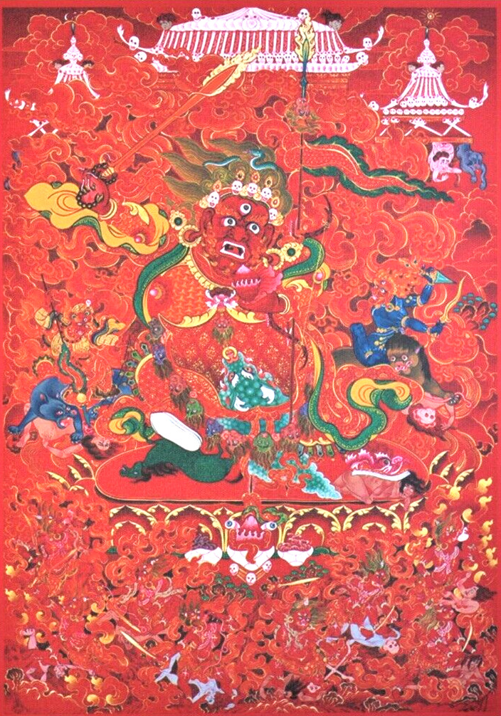 Tibetan Thangka, Begtse printed on natural canvas 17in