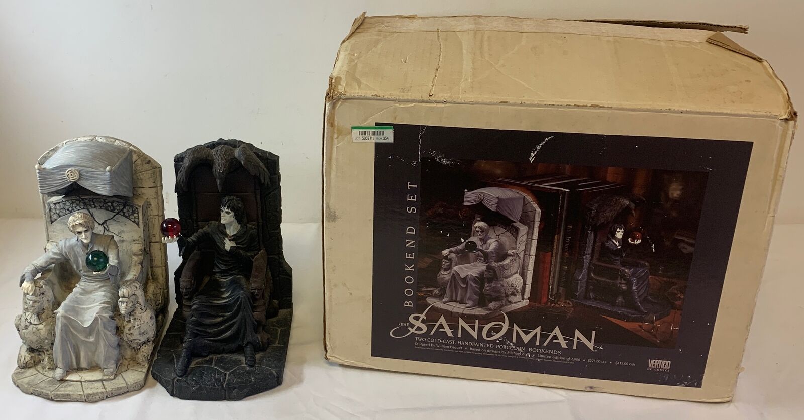 1996 DC/Vertigo SANDMAN PORCELAIN BOOKEND SET~used, in box, complete~Neil Gaiman