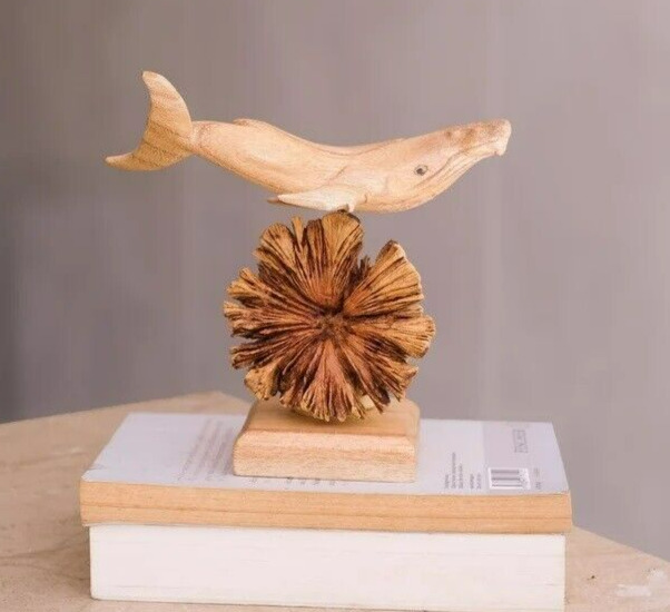 Humpback Whale Statue, Sculpture, Animal Wood Carving, Miniature, Ocean, Gift